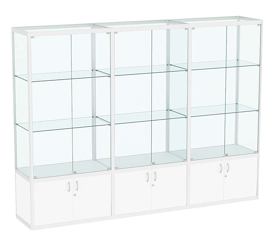 Витрина стеклянная алюминиевая модульная с прозрачным верхом ВСА-10 Белый