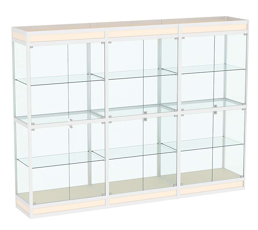 Витрина стеклянная алюминиевая модульная с подсветкой и подиумом ВСА-11 Крем Вайс