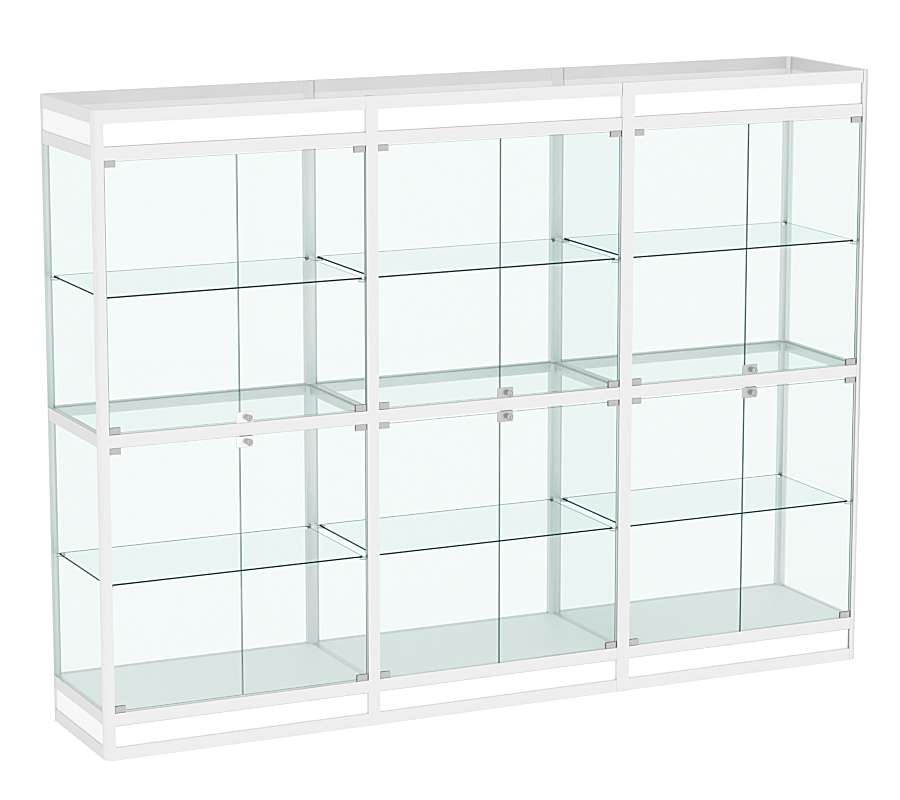 Витрина стеклянная алюминиевая модульная с подсветкой и подиумом ВСА-11 Белый
