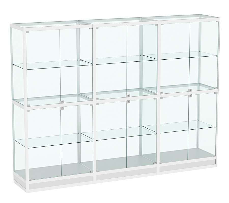 Витрина стеклянная алюминиевая модульная с подиумом и стеклянным верхом ВСА-12 Серый