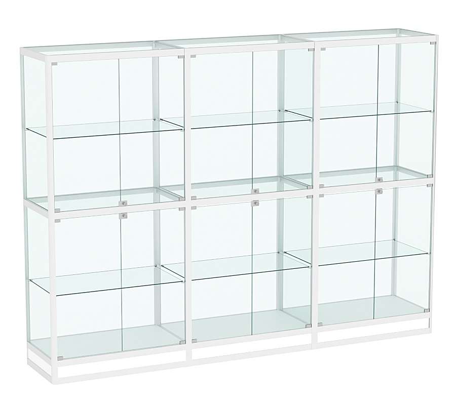 Витрина стеклянная алюминиевая модульная с подиумом и стеклянным верхом ВСА-12 Белый