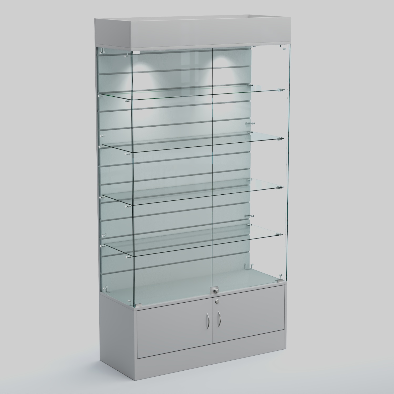 Витрина СЕТЬ №1-П с экономпанелью и полками Серый