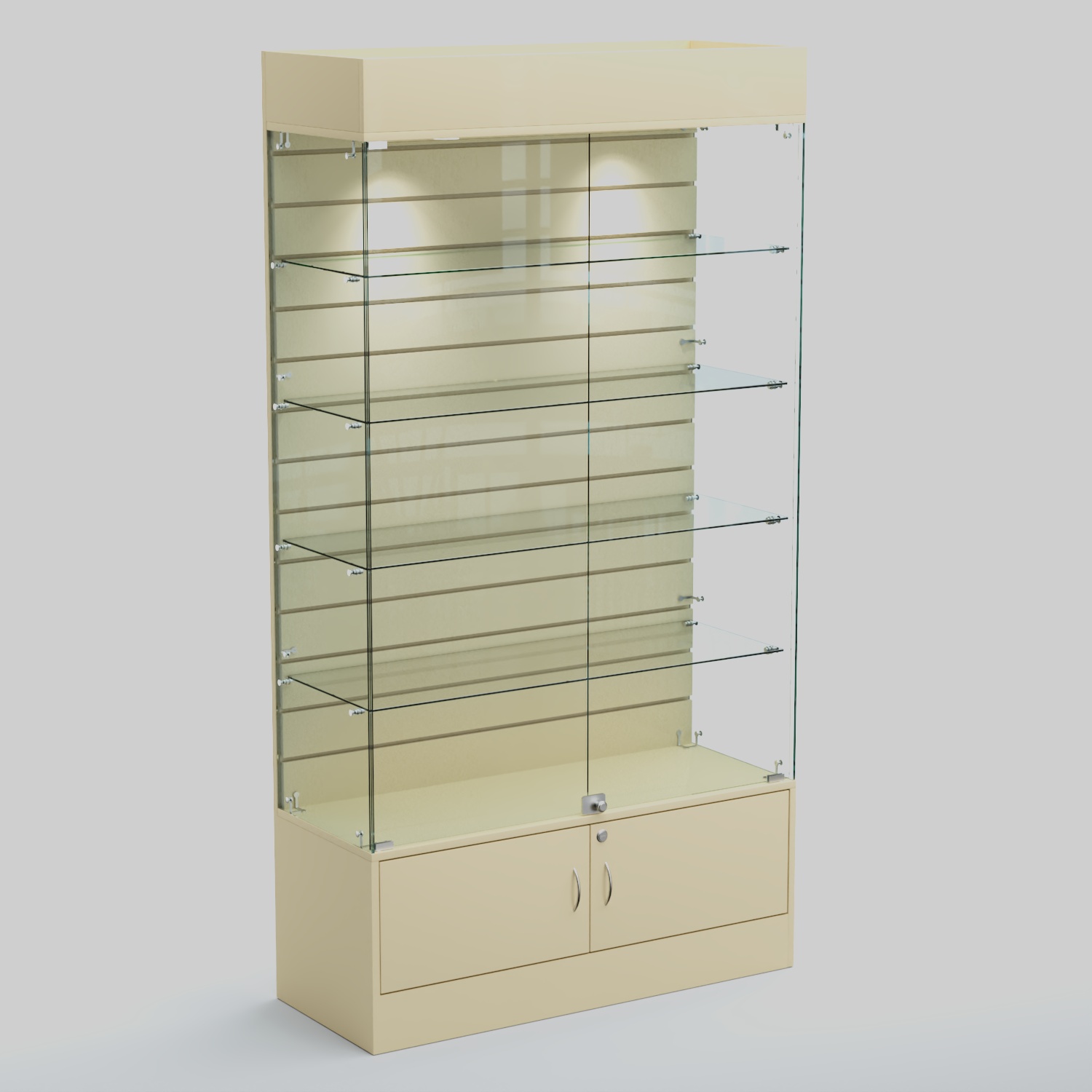 Витрина СЕТЬ №1-П с экономпанелью и полками Крем Вайс