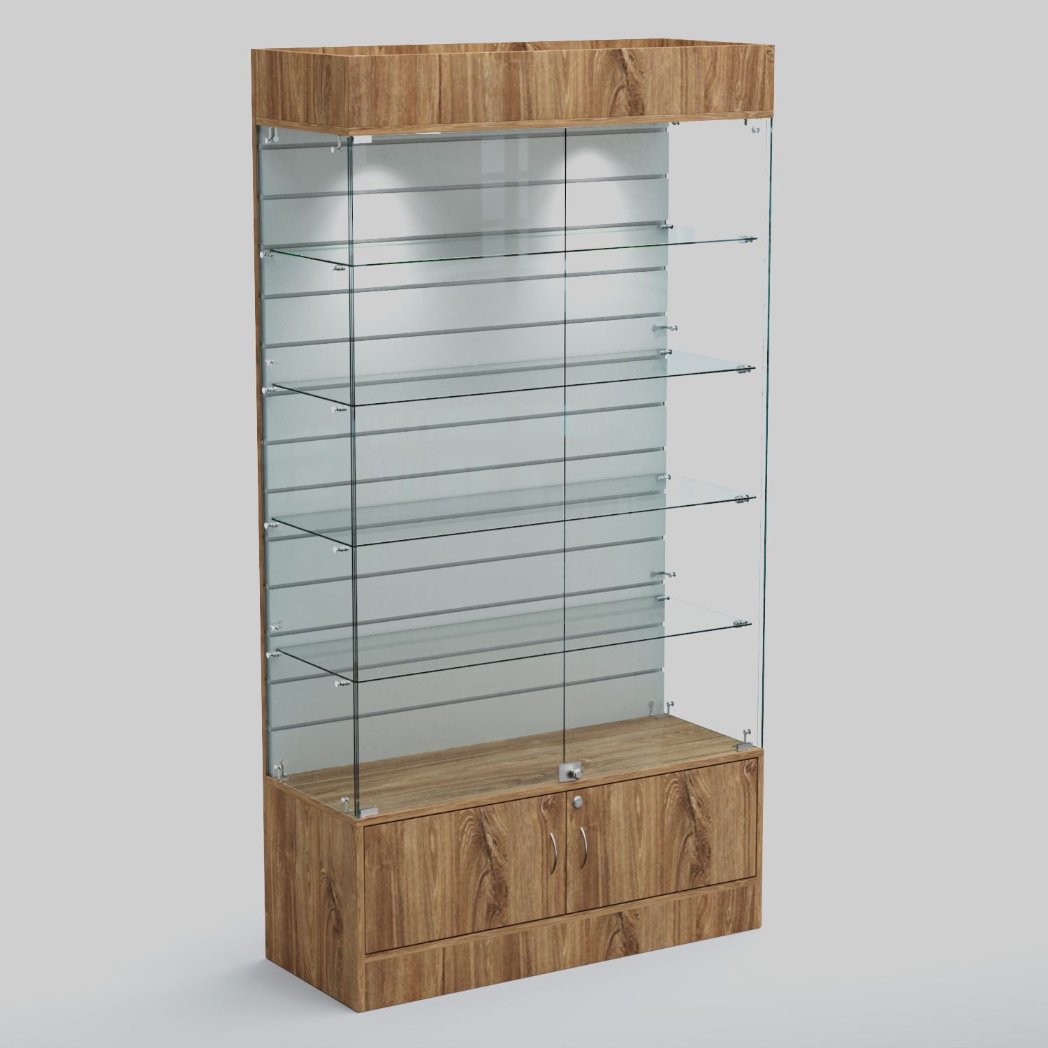 Витрина СЕТЬ №1-П с экономпанелью и полками Дуб Канзас коричневый