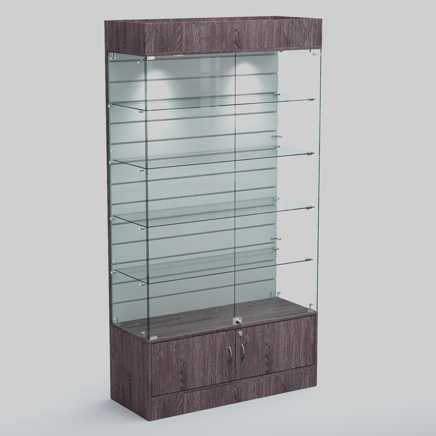 Витрина СЕТЬ №1-П с экономпанелью и полками Ясень Анкор темный