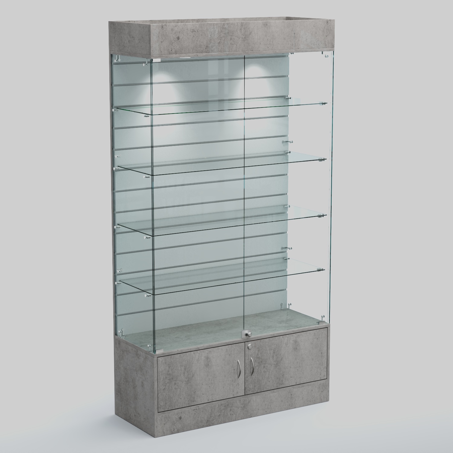 Витрина СЕТЬ №1-П с экономпанелью и полками Бетон Чикаго светло-серый F186 ST9