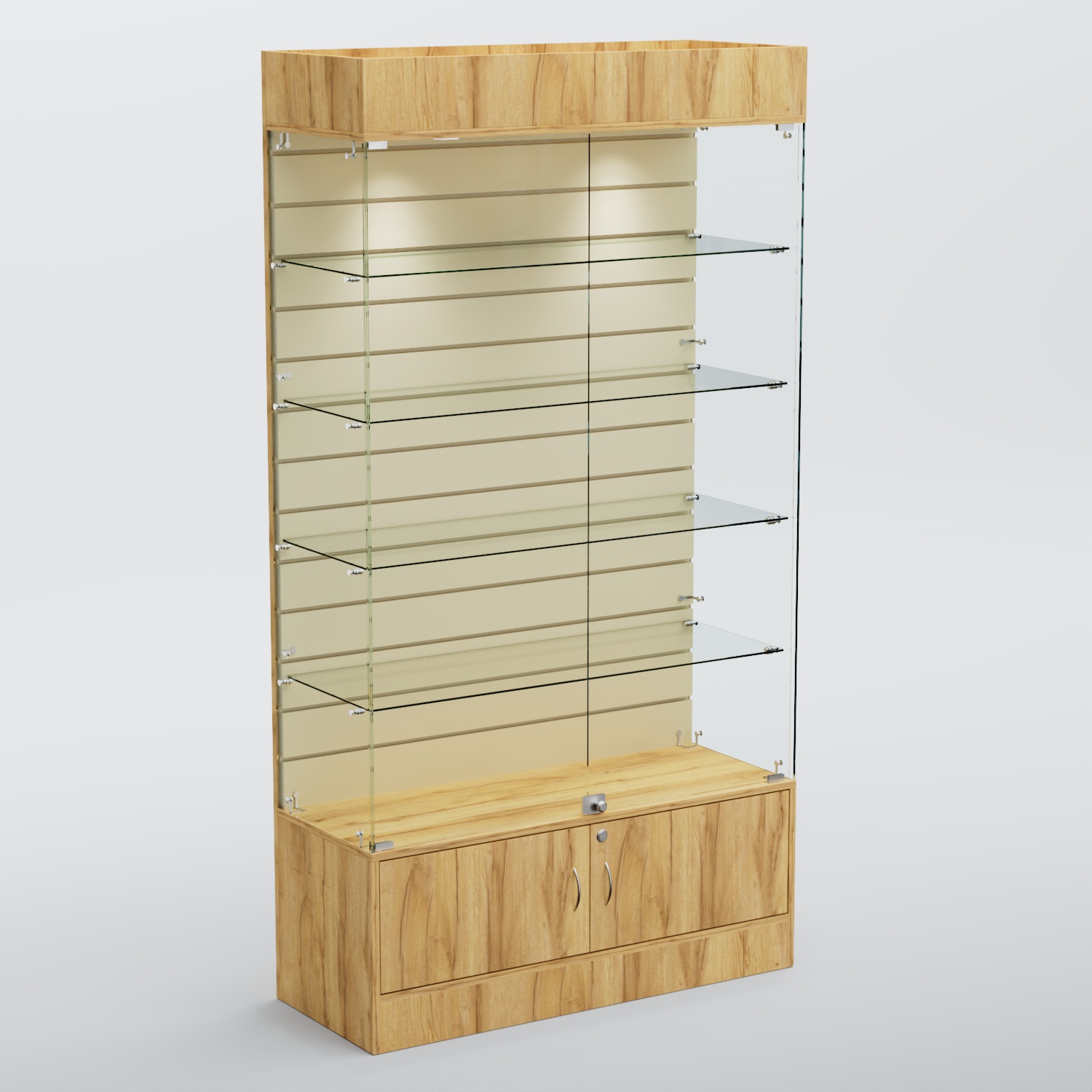 Витрина СЕТЬ №1-П с экономпанелью и полками Дуб Золотистый