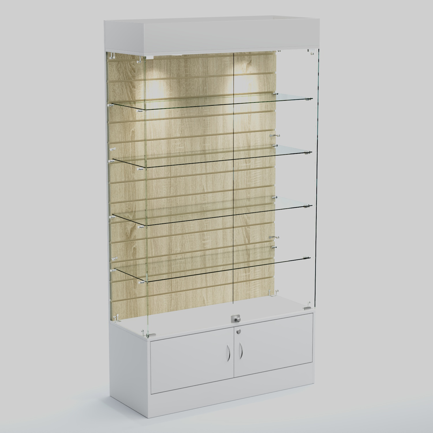 Витрина СЕТЬ №1-П с экономпанелью и полками Белый + Дуб Сонома