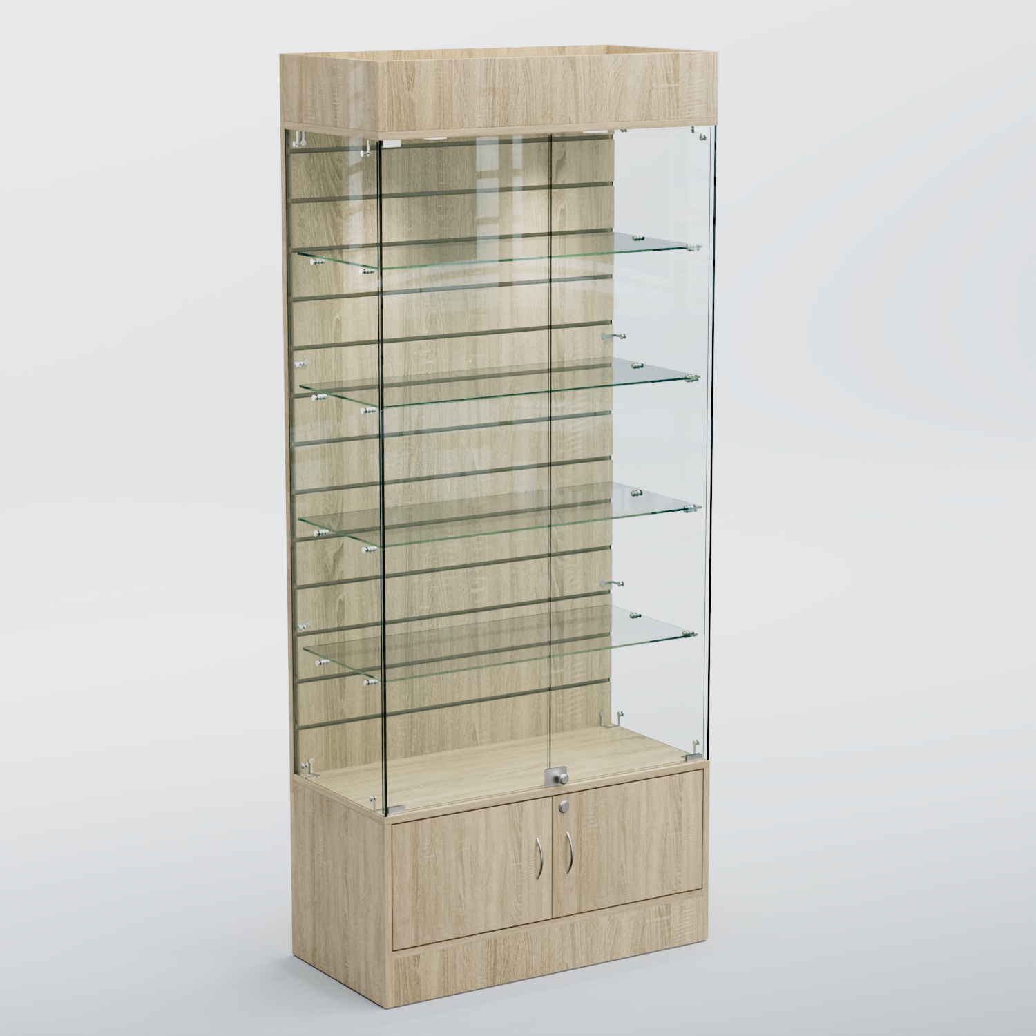 Витрина СЕТЬ №2-П с экономпанелью и полками Дуб Сонома