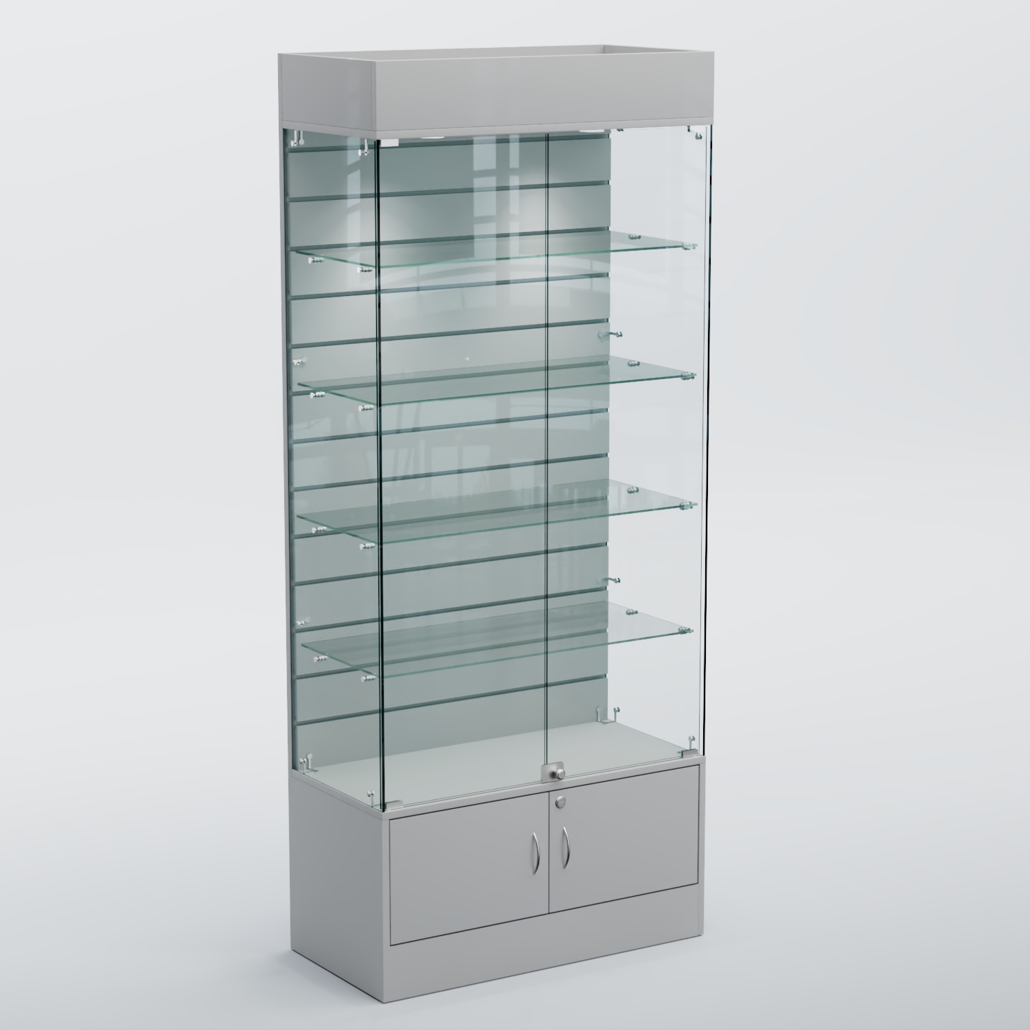 Витрина СЕТЬ №2-П с экономпанелью и полками Серый
