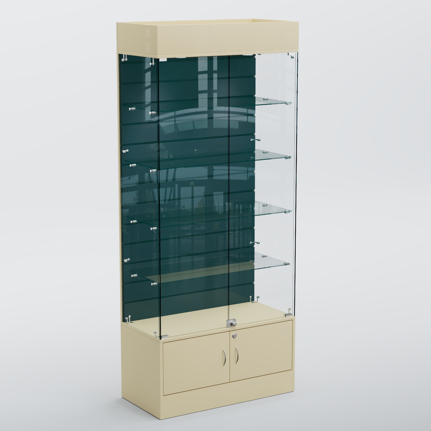 Витрина СЕТЬ №2-П с экономпанелью и полками Крем Вайс+Антрацит