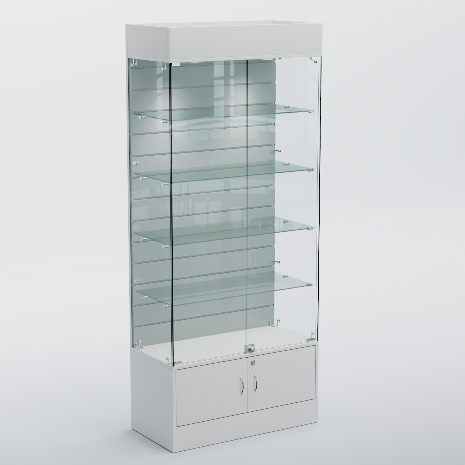 Витрина СЕТЬ №2-П с экономпанелью и полками Белый