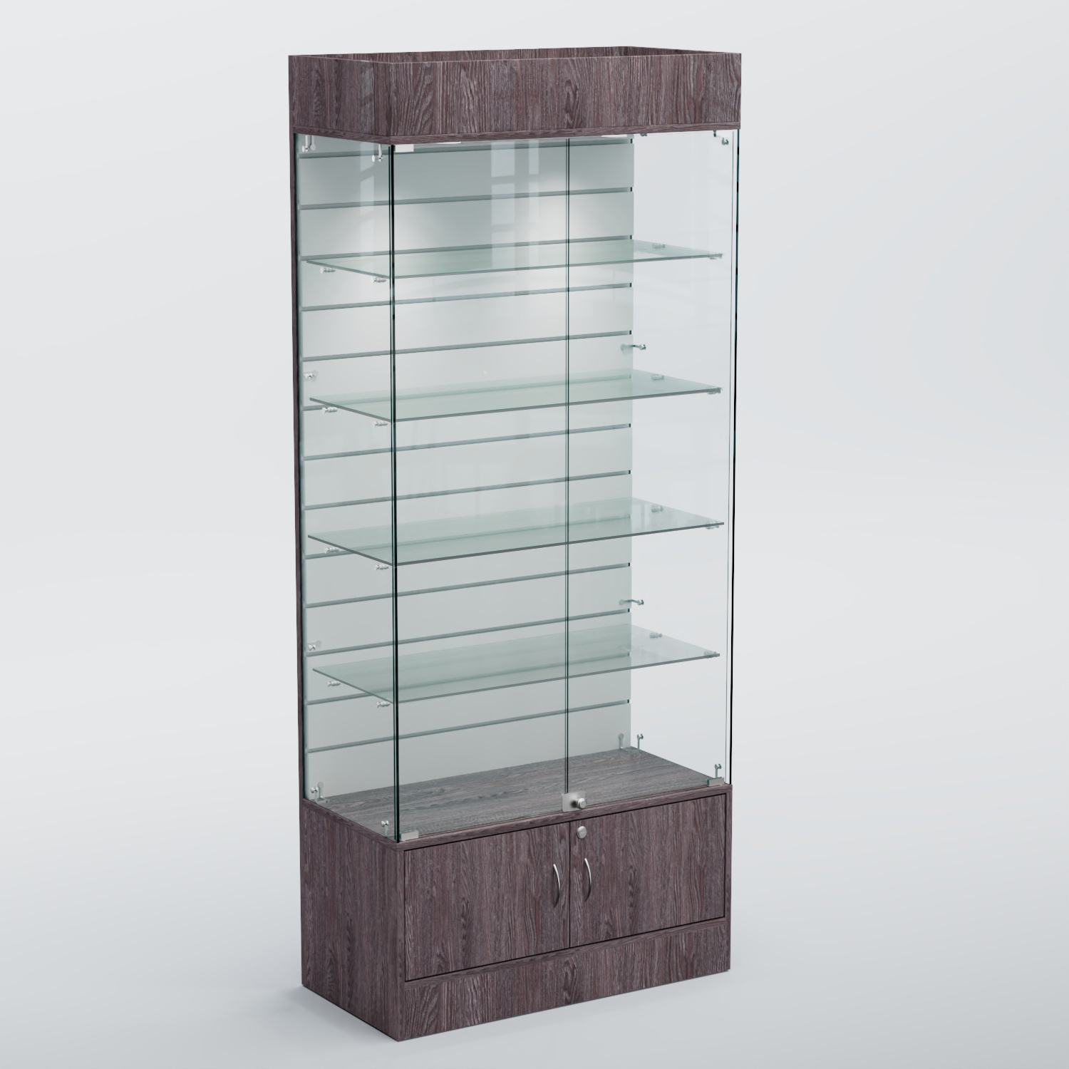 Витрина СЕТЬ №2-П с экономпанелью и полками Ясень Анкор темный