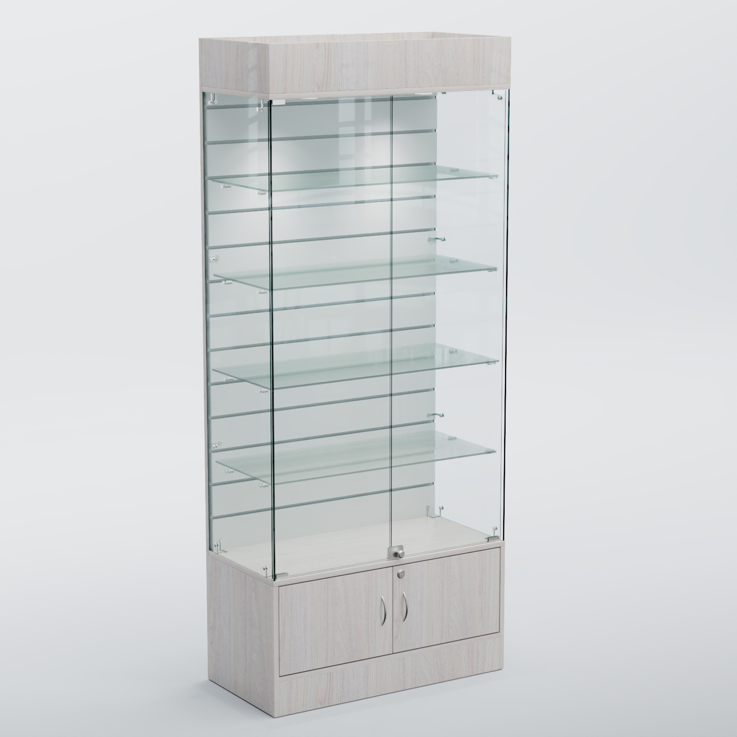 Витрина СЕТЬ №2-П с экономпанелью и полками Ясень Анкор светлый