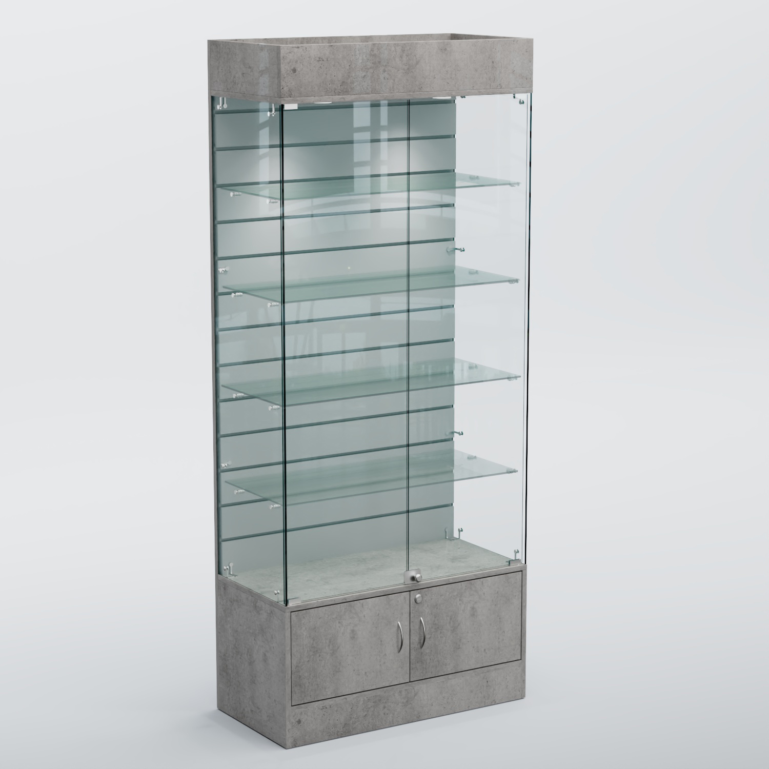 Витрина СЕТЬ №2-П с экономпанелью и полками Бетон Чикаго светло-серый F186 ST9