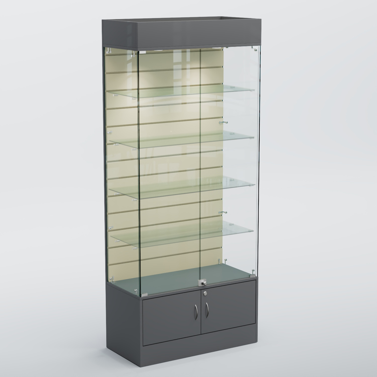 Витрина СЕТЬ №2-П с экономпанелью и полками Темно-серый + Крем Вайс