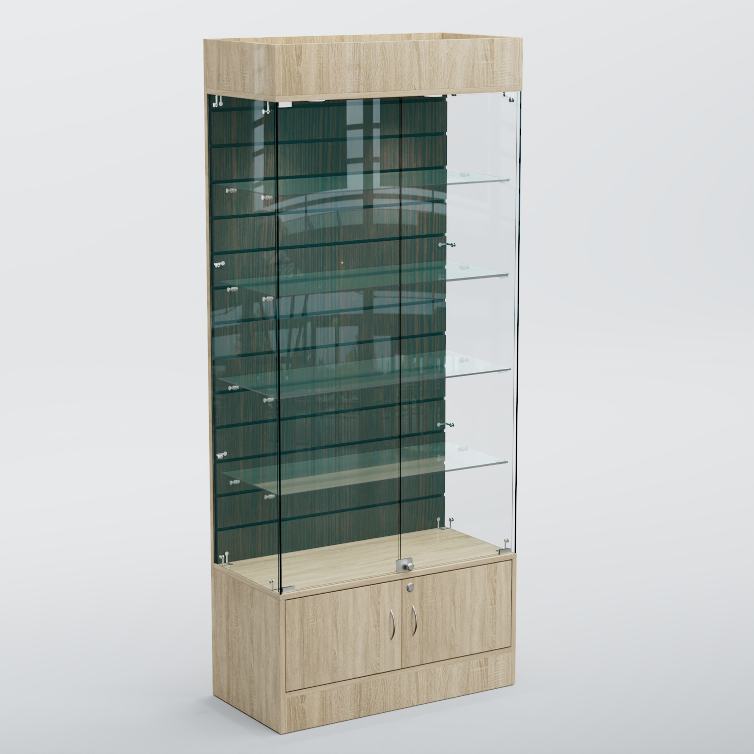 Витрина СЕТЬ №2-П с экономпанелью и полками Дуб Сонома + Дуб Венге