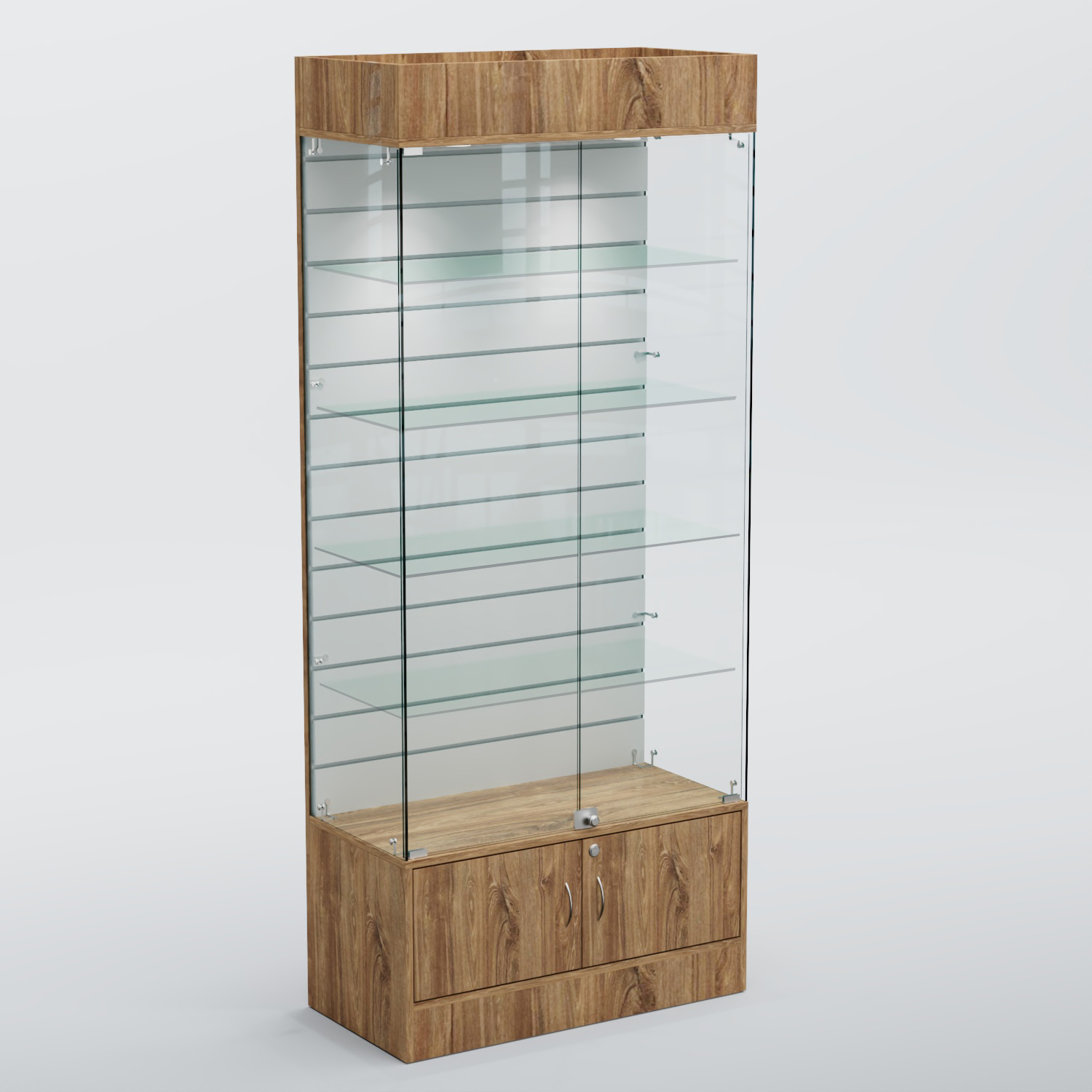 Витрина СЕТЬ №2-П с экономпанелью и полками Дуб Канзас коричневый