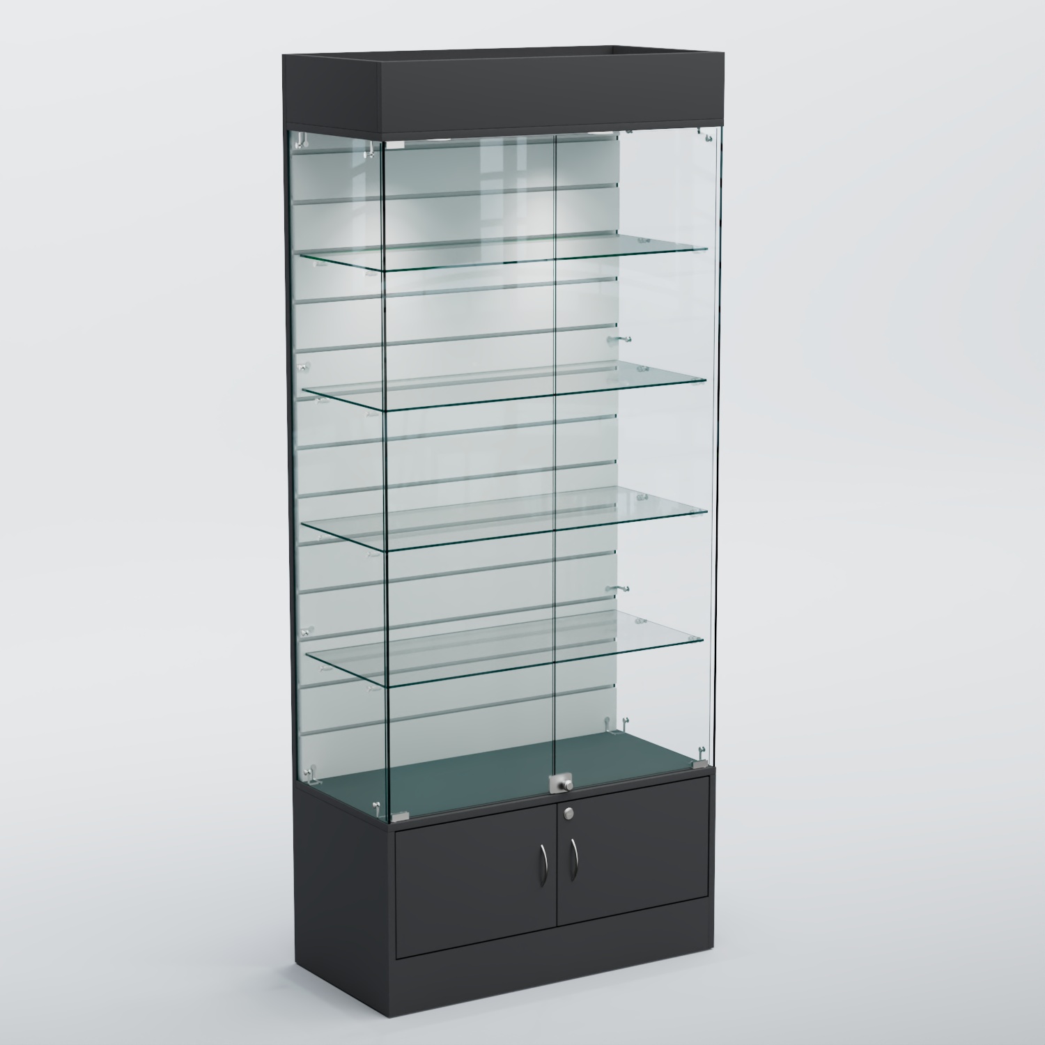 Витрина СЕТЬ №2-П с экономпанелью и полками Aнтрацит+Белый