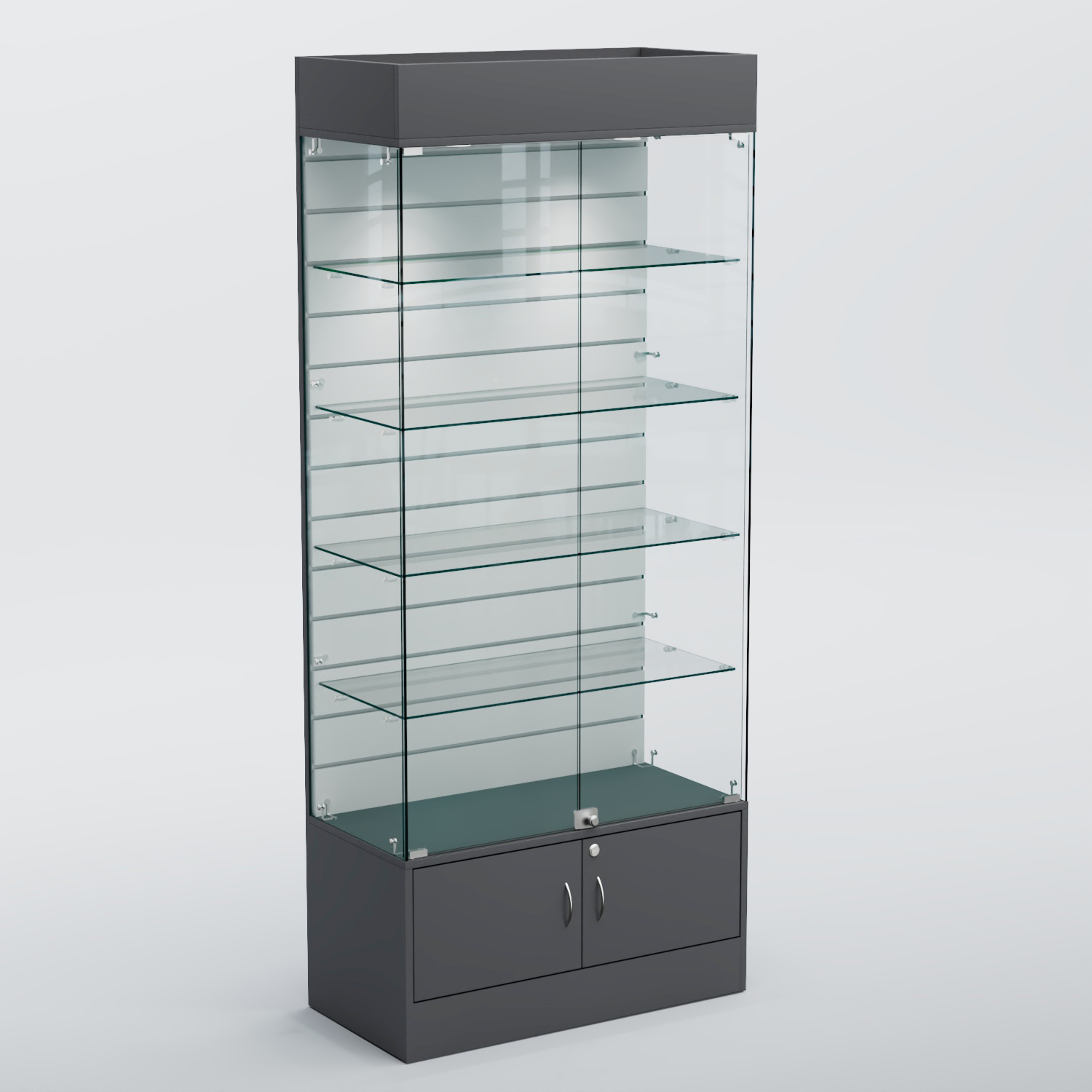 Витрина СЕТЬ №2-П с экономпанелью и полками Темно-Серый