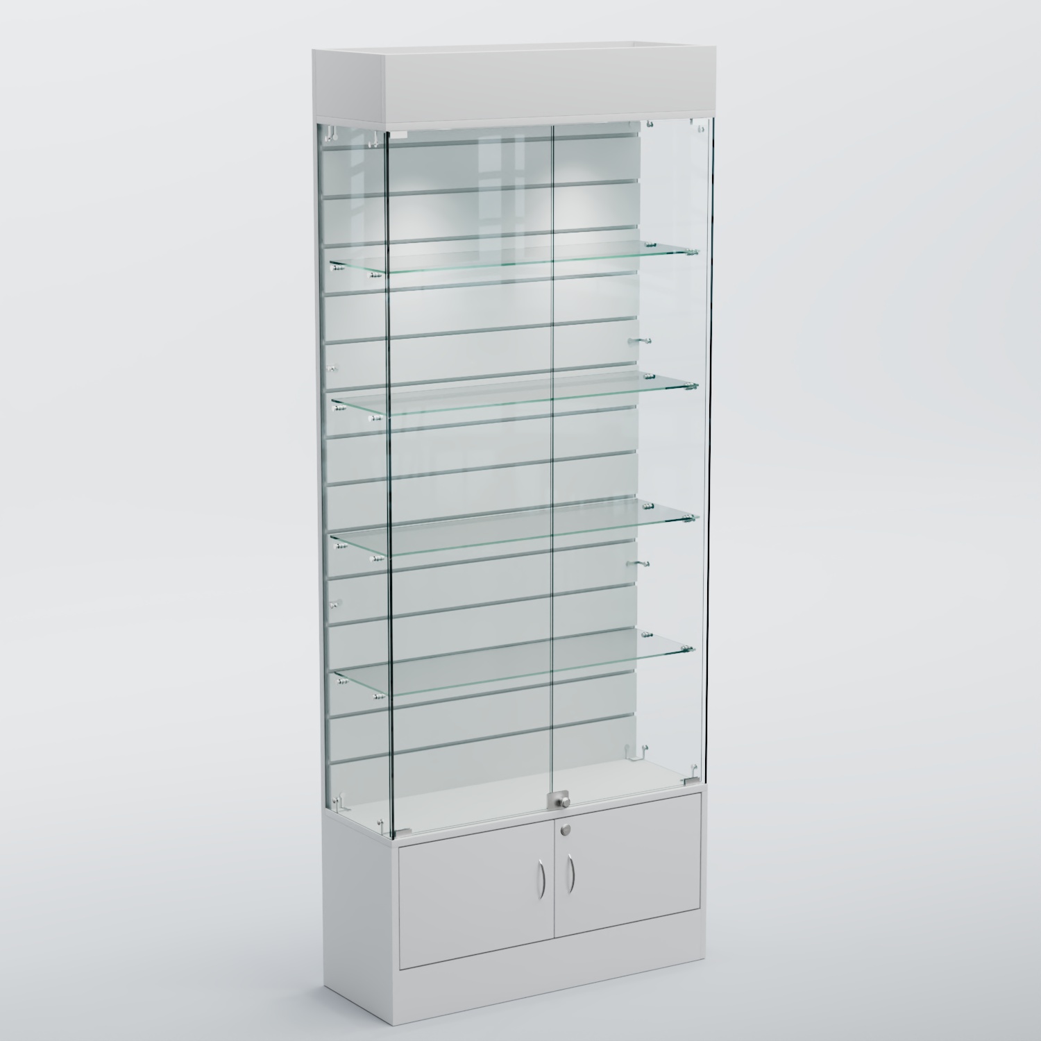 Витрина СЕТЬ №4-П с экономпанелью и полками Белый