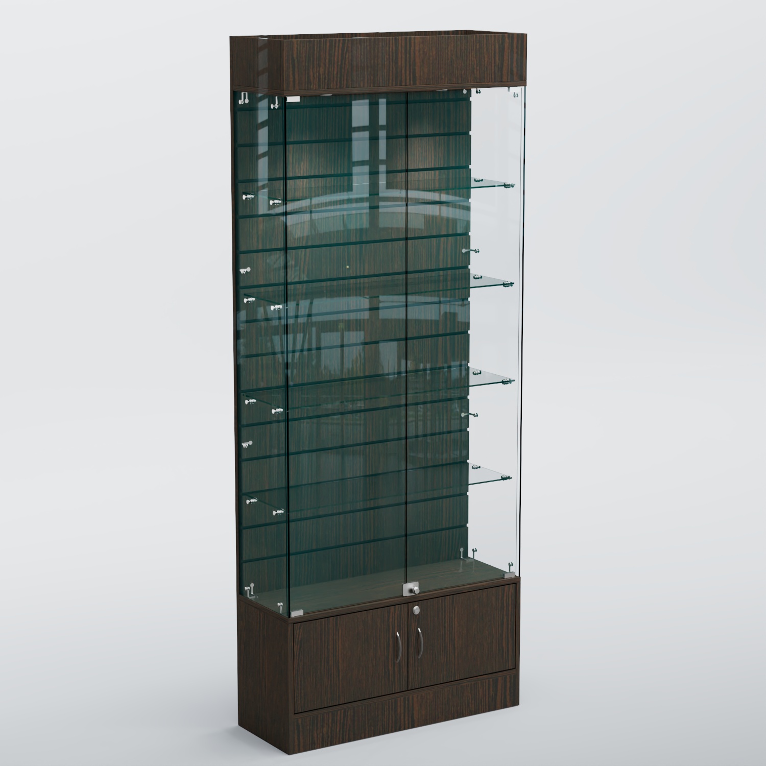 Витрина СЕТЬ №4-П с экономпанелью и полками Дуб Венге