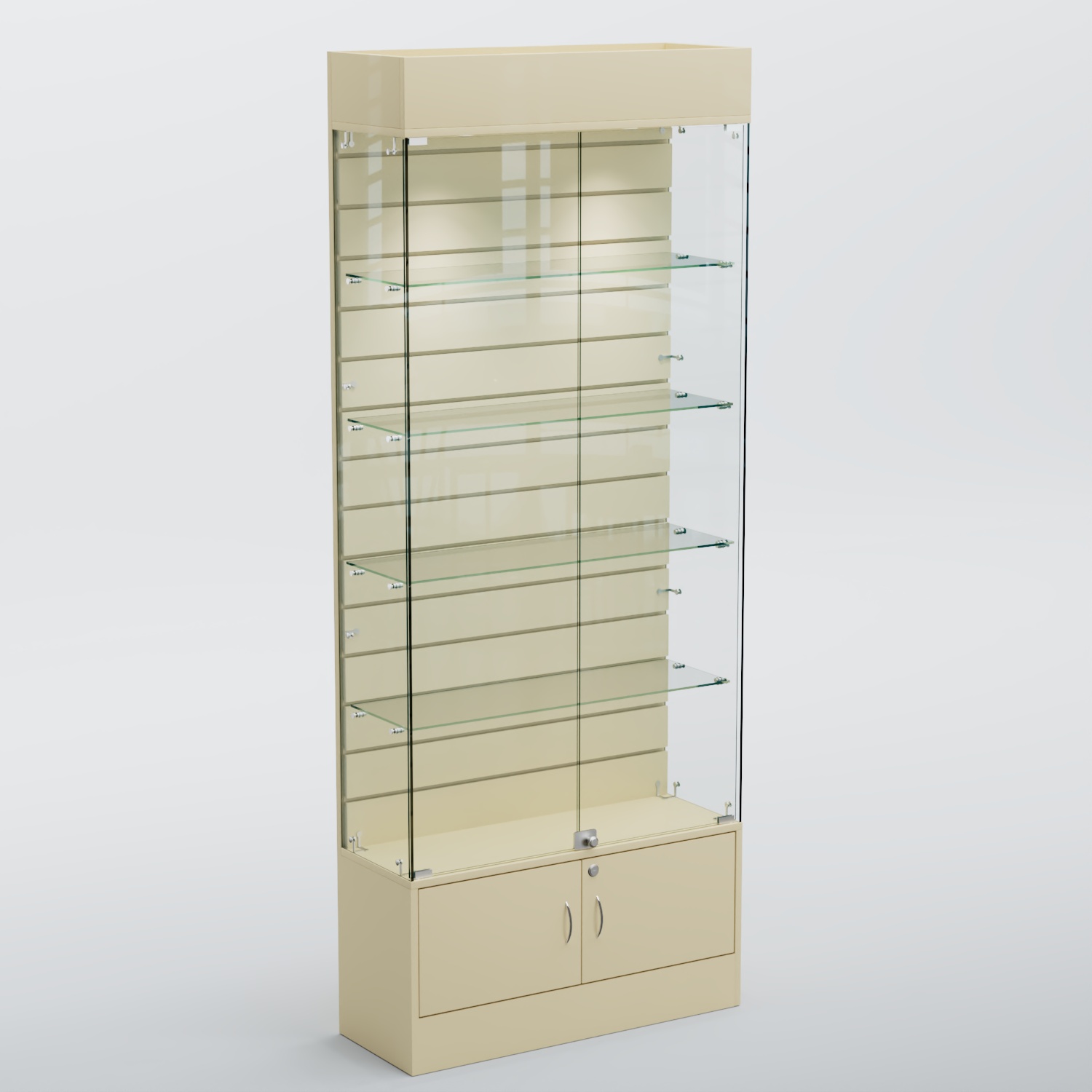 Витрина СЕТЬ №4-П с экономпанелью и полками Крем Вайс