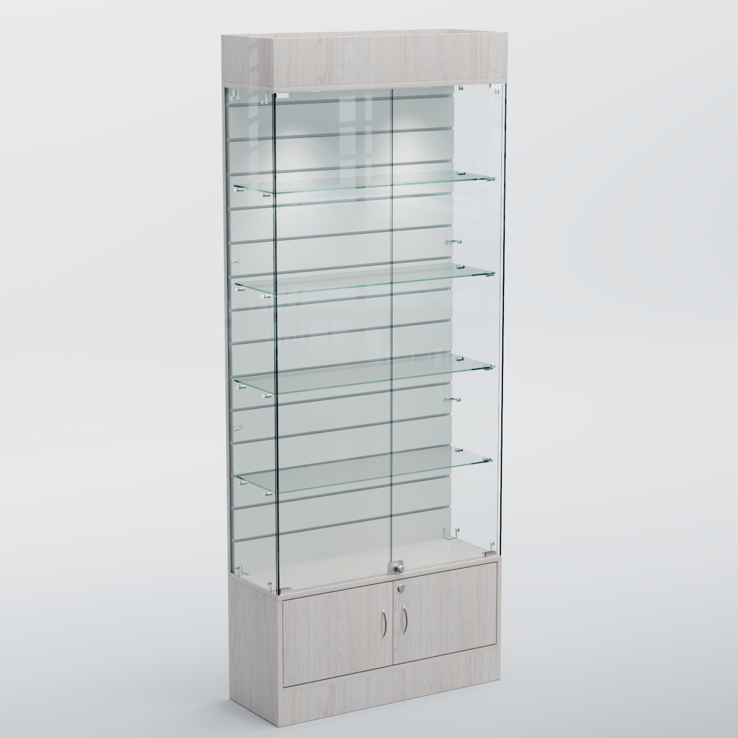 Витрина СЕТЬ №4-П с экономпанелью и полками Ясень Анкор светлый