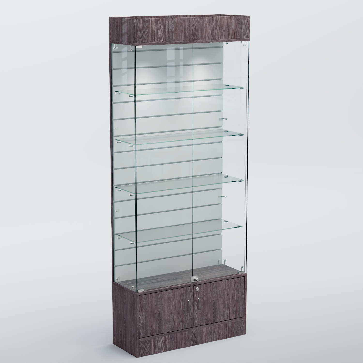 Витрина СЕТЬ №4-П с экономпанелью и полками Ясень Анкор темный