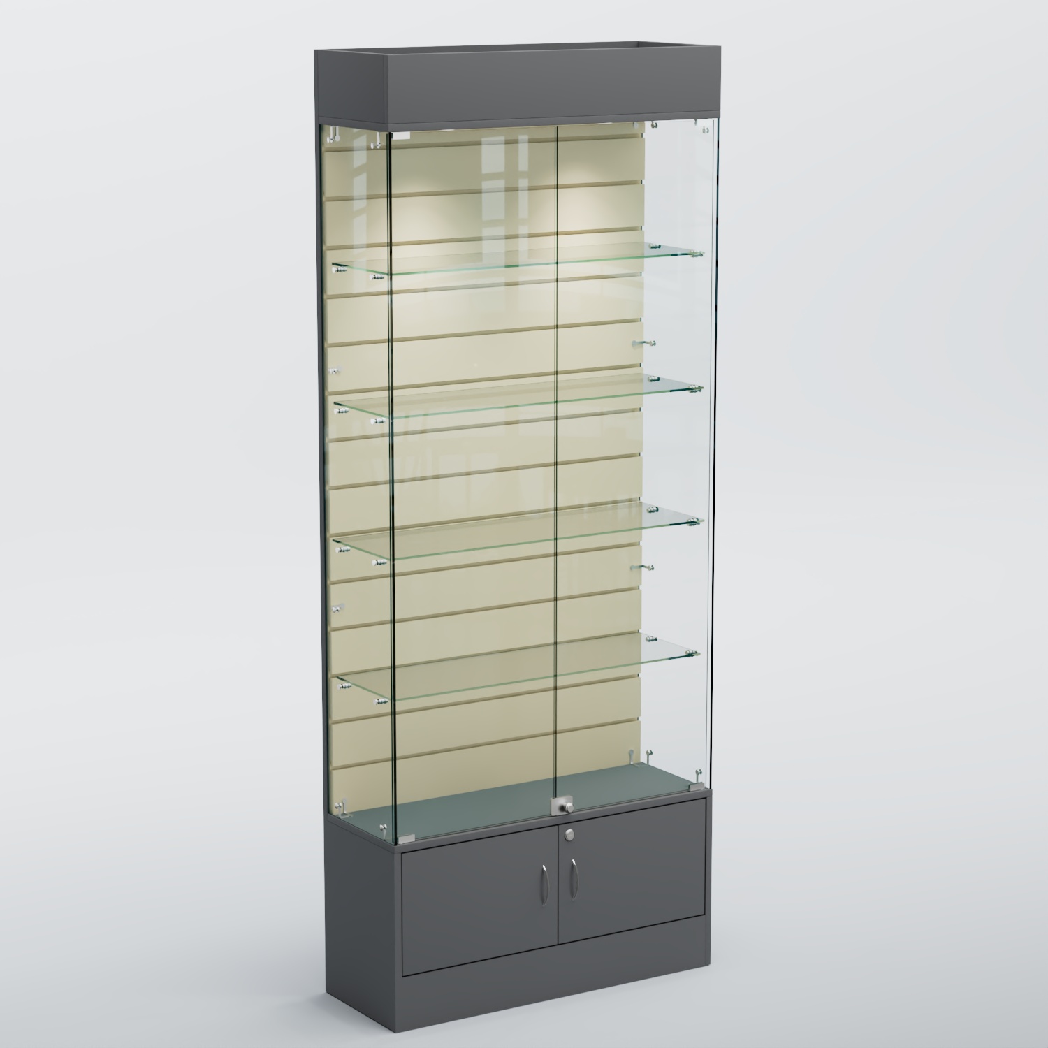 Витрина СЕТЬ №4-П с экономпанелью и полками Темно-серый + Крем Вайс