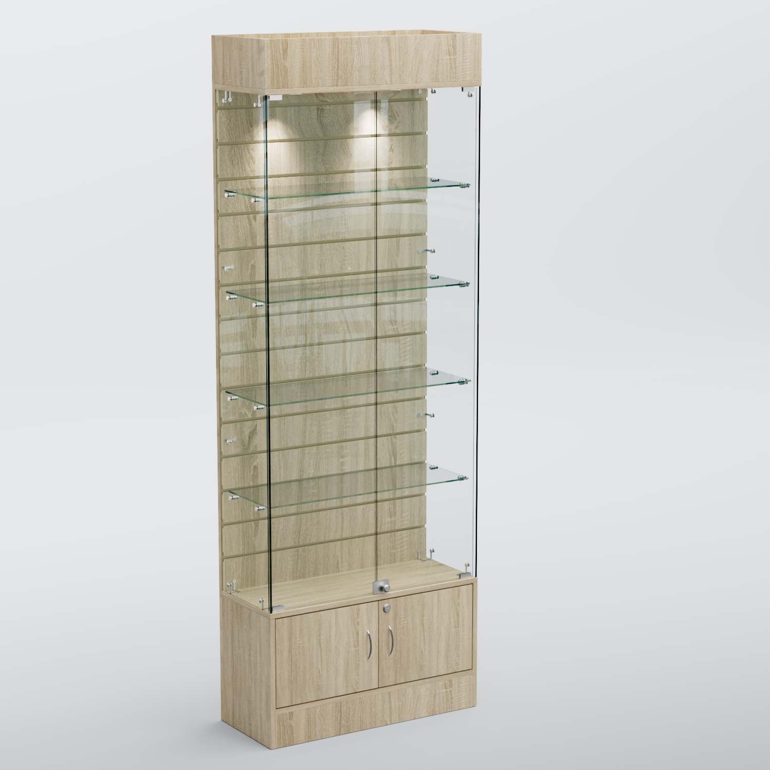 Витрина СЕТЬ №5-П с экономпанелью и полками Дуб Сонома