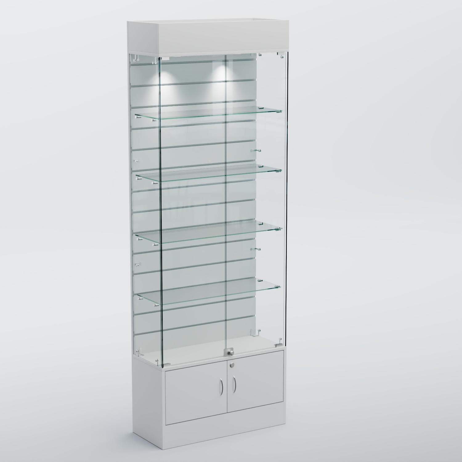 Витрина СЕТЬ №5-П с экономпанелью и полками Белый