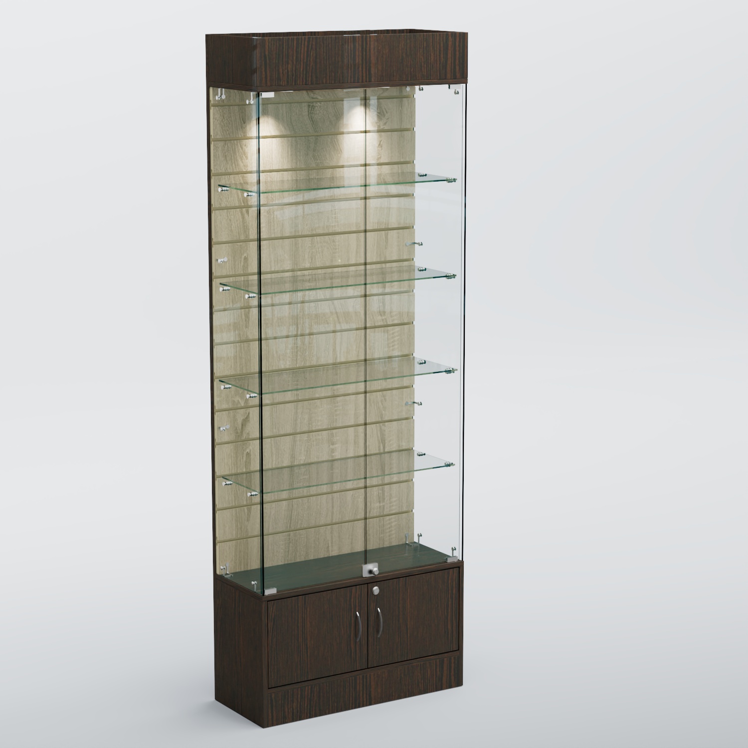 Витрина СЕТЬ №5-П с экономпанелью и полками Дуб Венге и Дуб Сонома