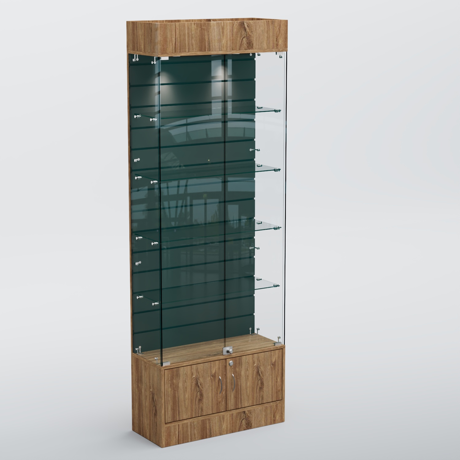 Витрина СЕТЬ №5-П с экономпанелью и полками Дуб Канзас Коричнерый + черный