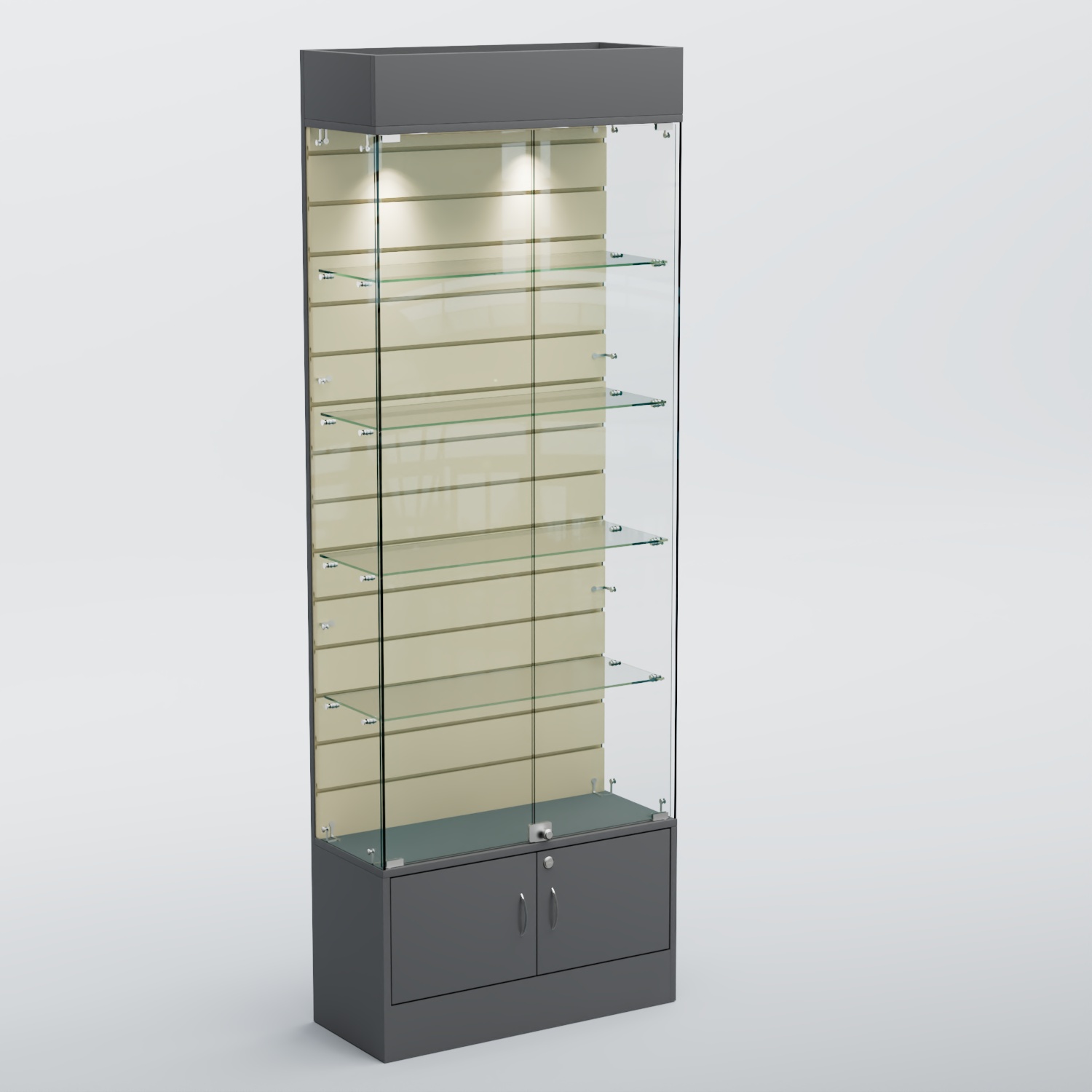 Витрина СЕТЬ №5-П с экономпанелью и полками Темно-серый + Крем Вайс