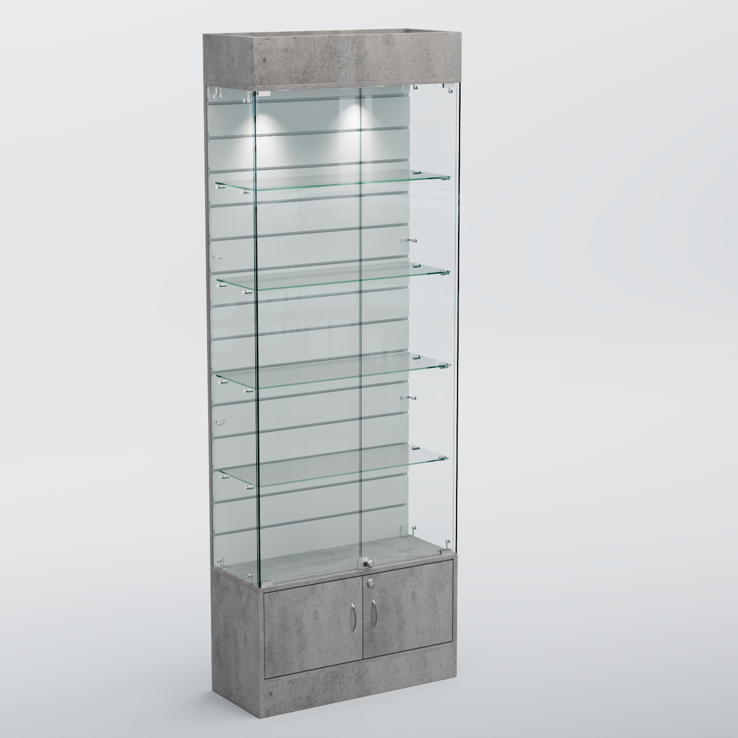 Витрина СЕТЬ №5-П с экономпанелью и полками Бетон Чикаго светло-серый F186 ST9