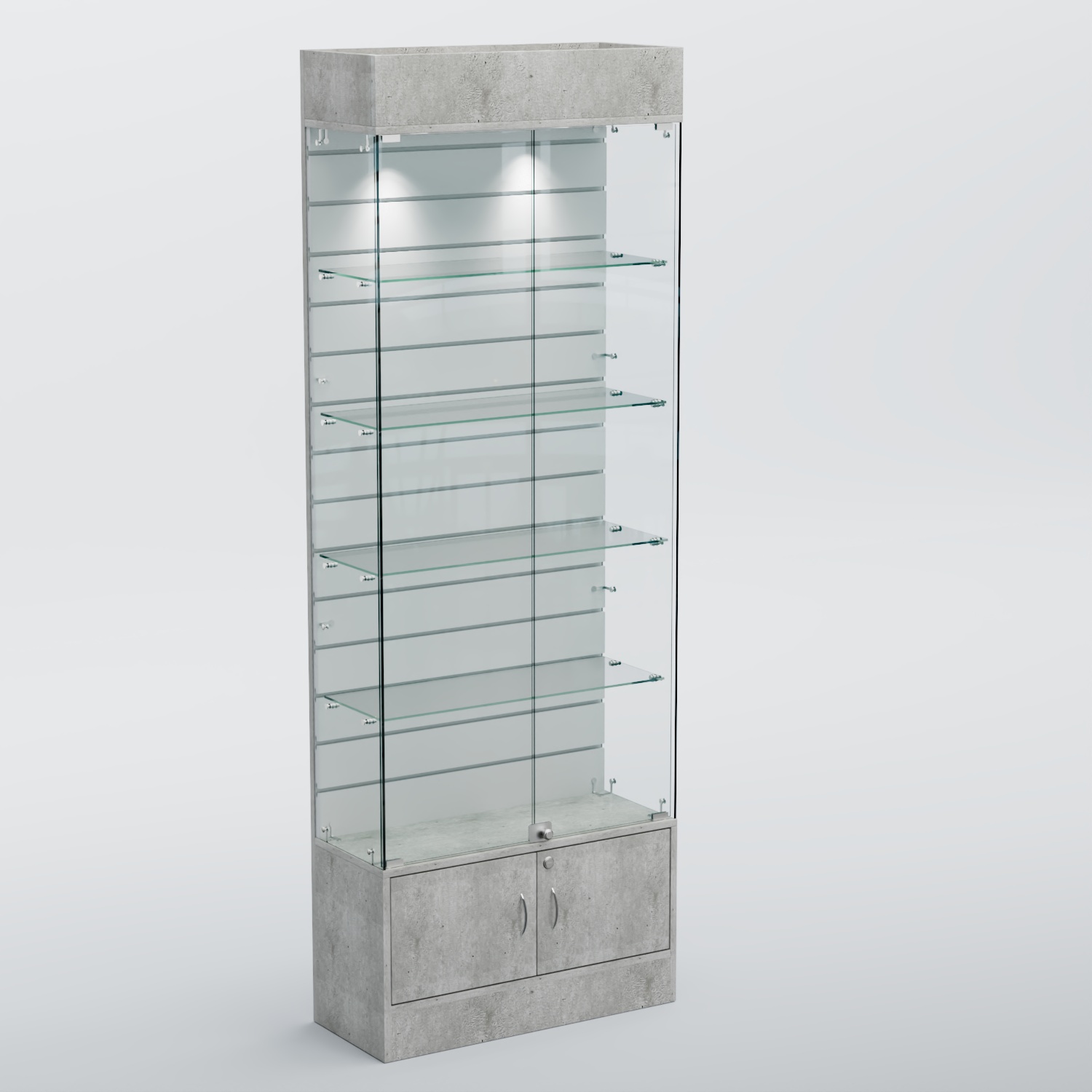 Витрина СЕТЬ №5-П с экономпанелью и полками Метрополитан Грей