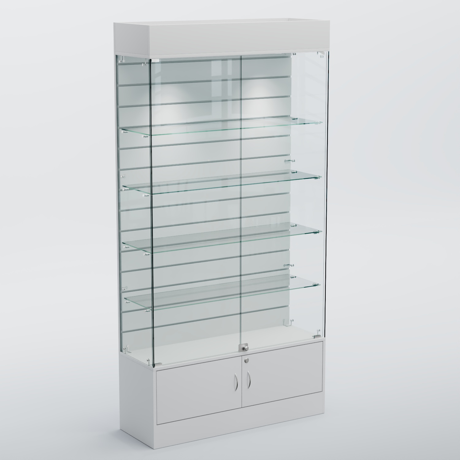 Витрина СЕТЬ №3-П с экономпанелью и полками Белый