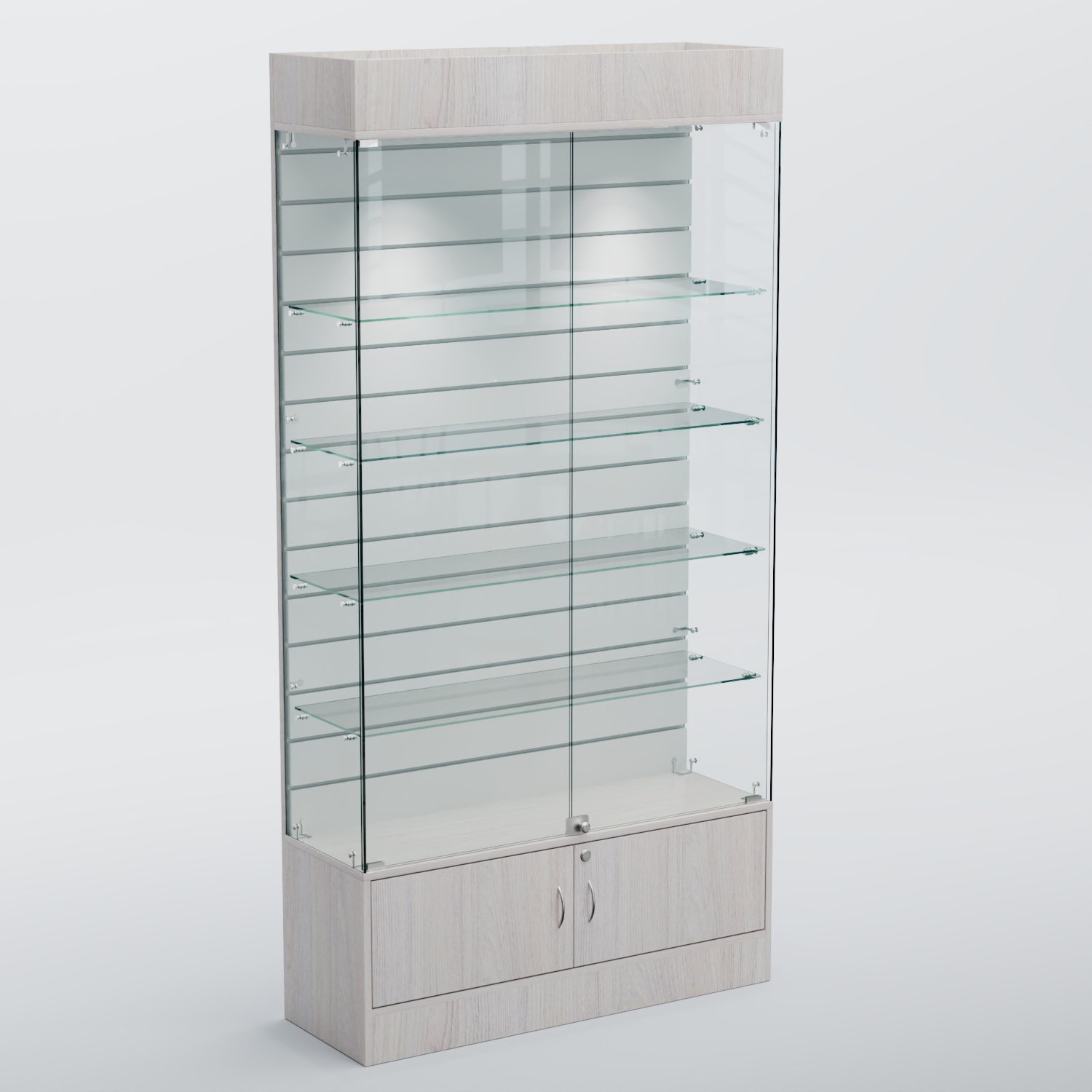 Витрина СЕТЬ №3-П с экономпанелью и полками Ясень Анкор светлый