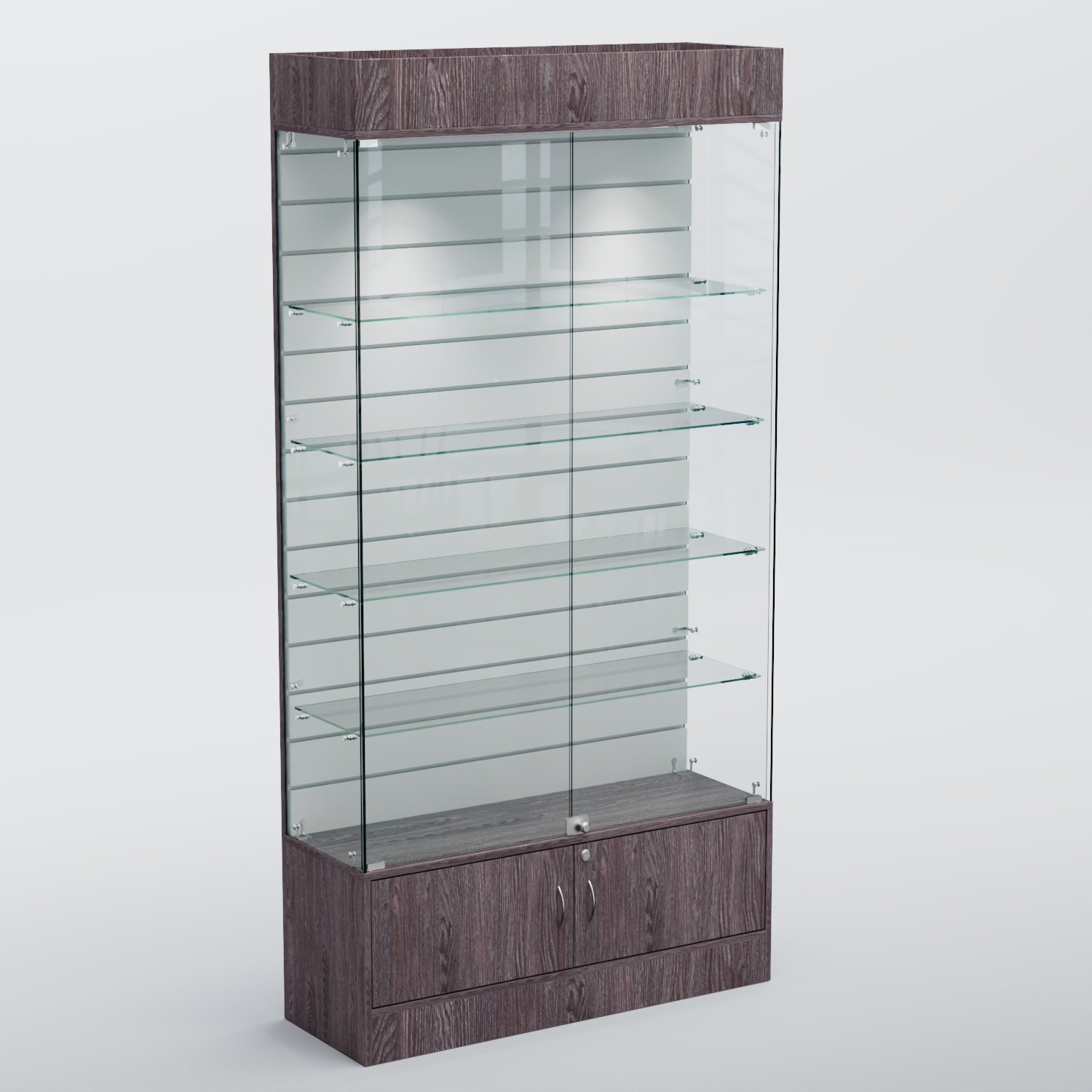 Витрина СЕТЬ №3-П с экономпанелью и полками Ясень Анкор темный