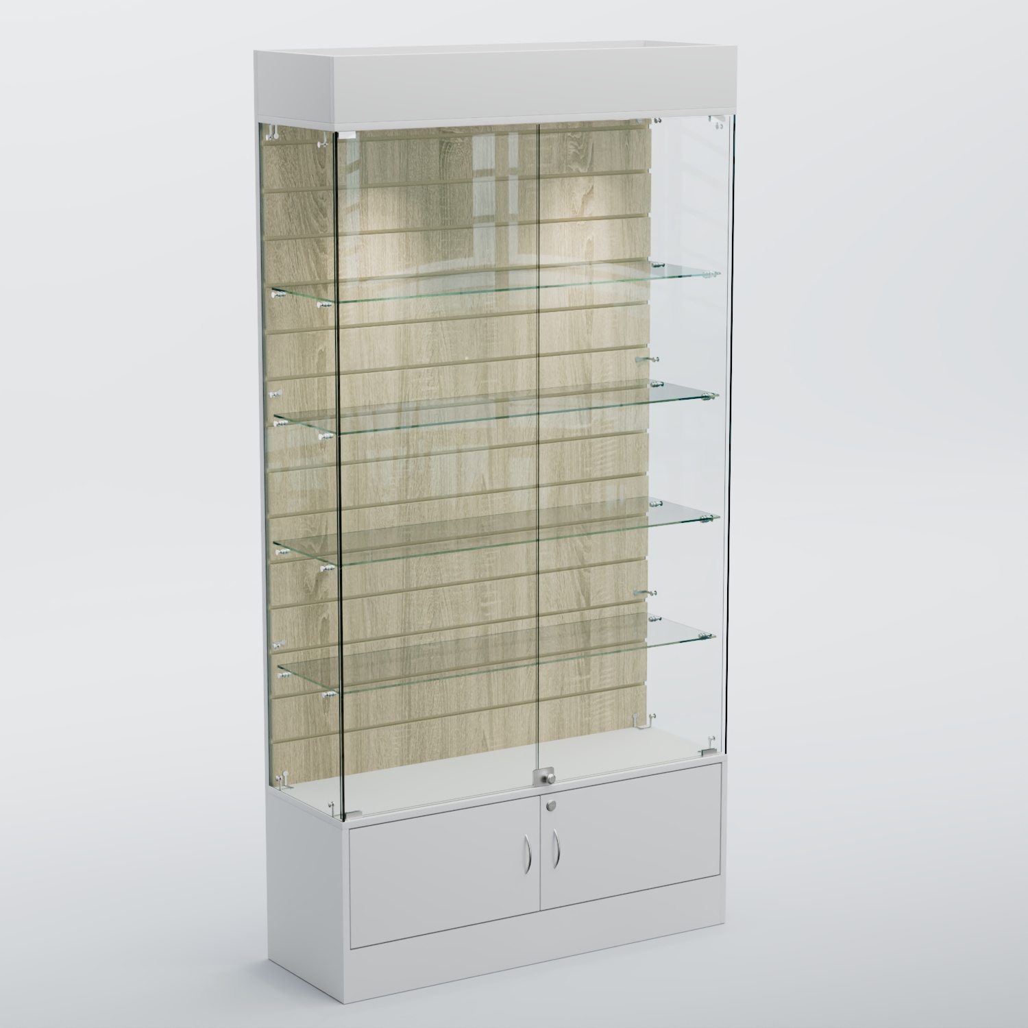 Витрина СЕТЬ №3-П с экономпанелью и полками Белый + Дуб Сонома