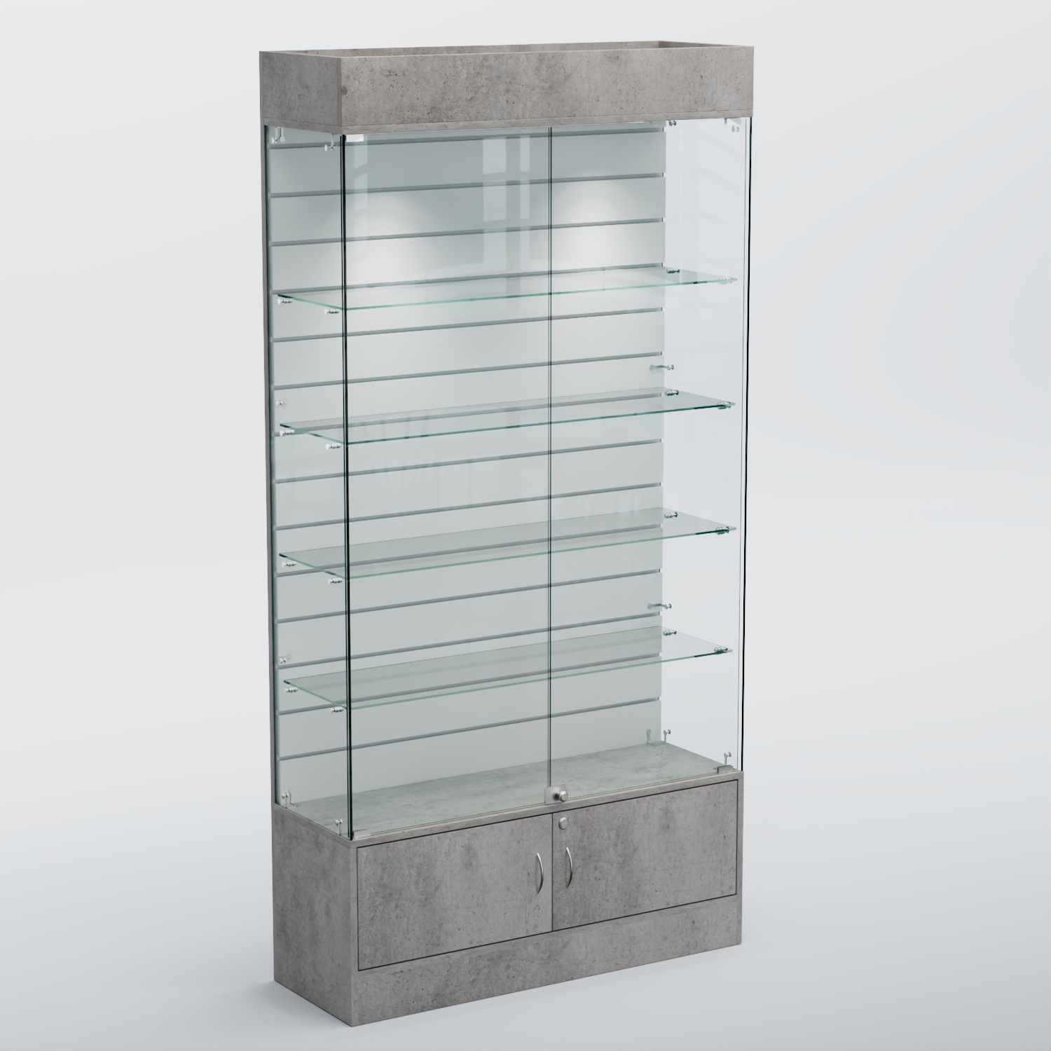 Витрина СЕТЬ №3-П с экономпанелью и полками Бетон Чикаго светло-серый F186 ST9