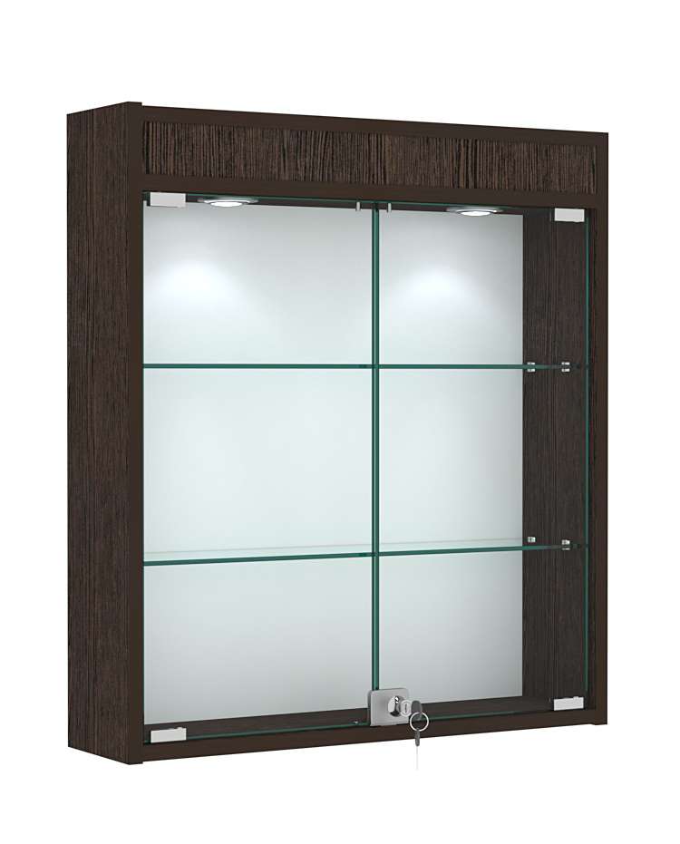 Витрина настенная №1-3А с прозрачными полками и фризом с подсветкой Черный