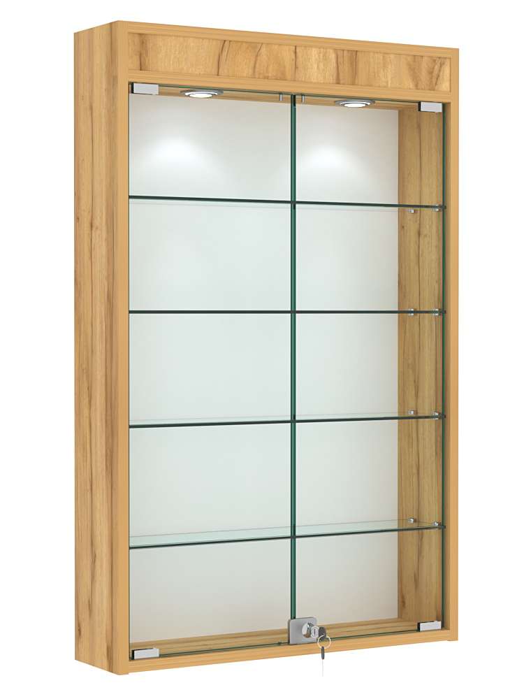 Витрина настенная №2-3А с четырьмя полками и подсветкой Дуб Золотистый