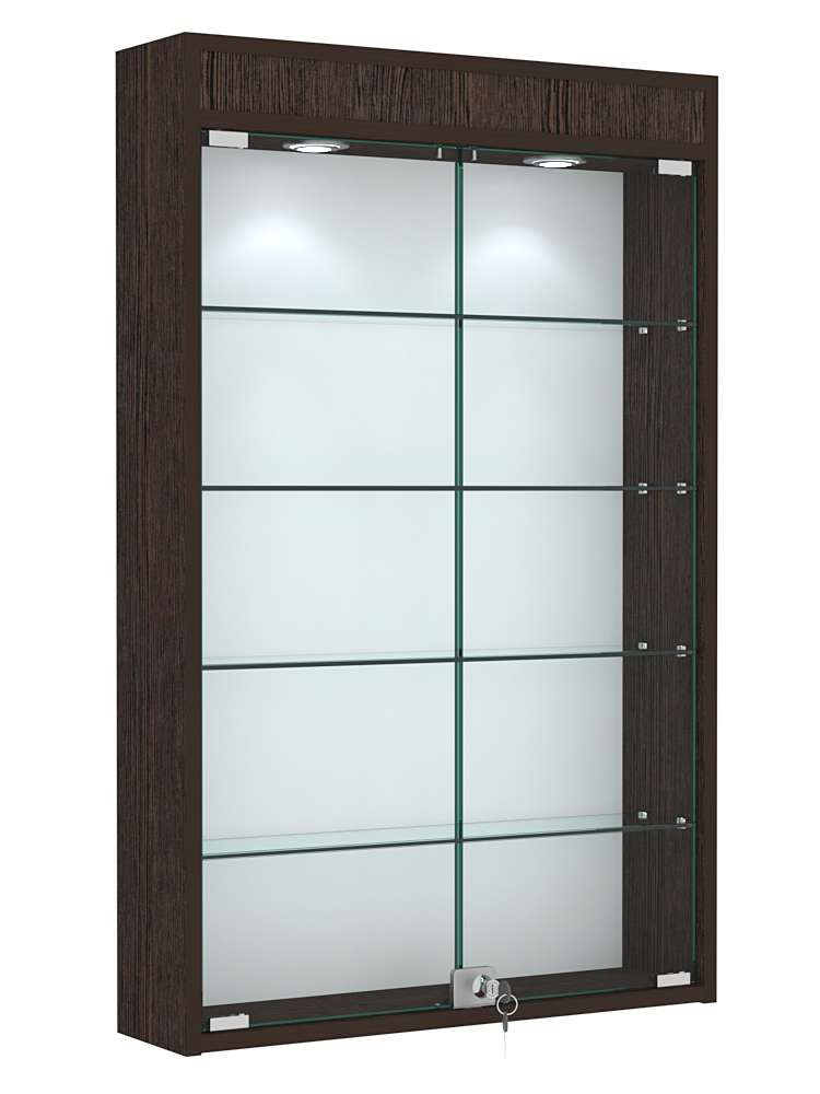 Витрина настенная №2-3А с четырьмя полками и подсветкой Дуб Венге