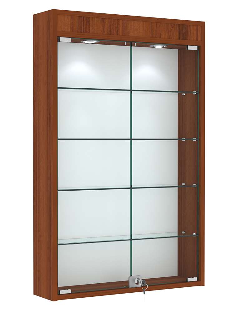 Витрина настенная №2-3А с четырьмя полками и подсветкой Орех