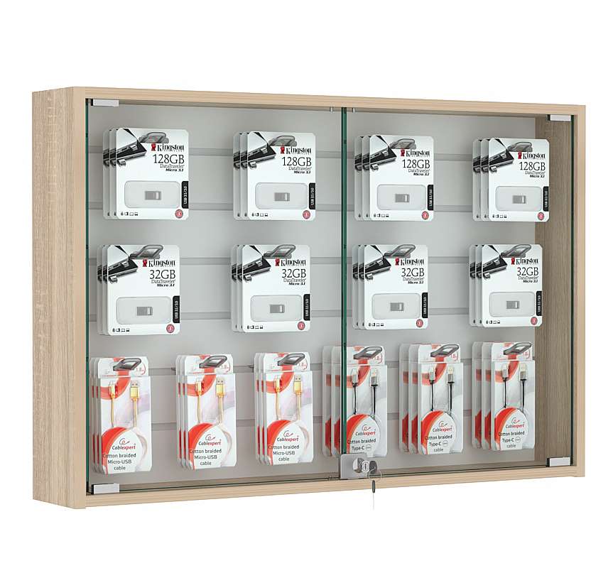 Витрина настенная №3-1Б широкая Дуб сонома