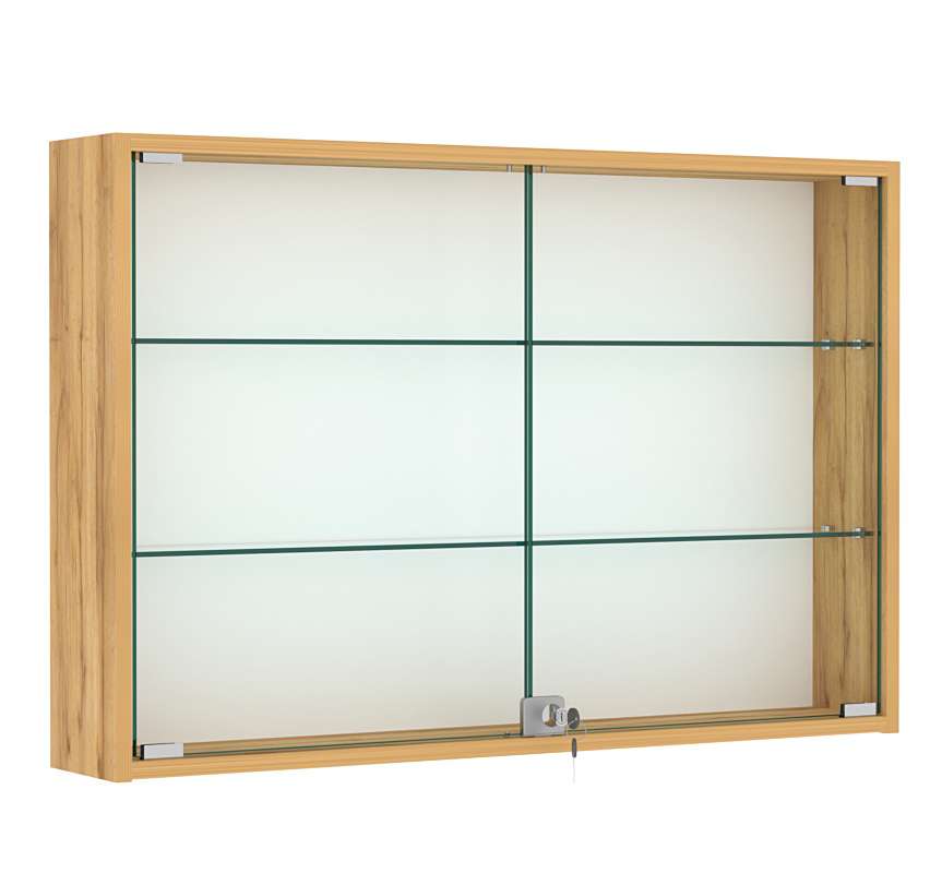 Витрина настенная №3-1А широкая со стеклянными полками Дуб Золотистый