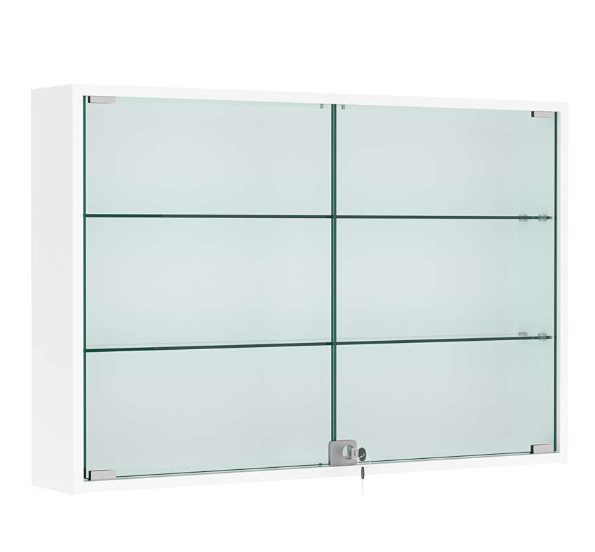 Витрина настенная №3-1А широкая со стеклянными полками Белый