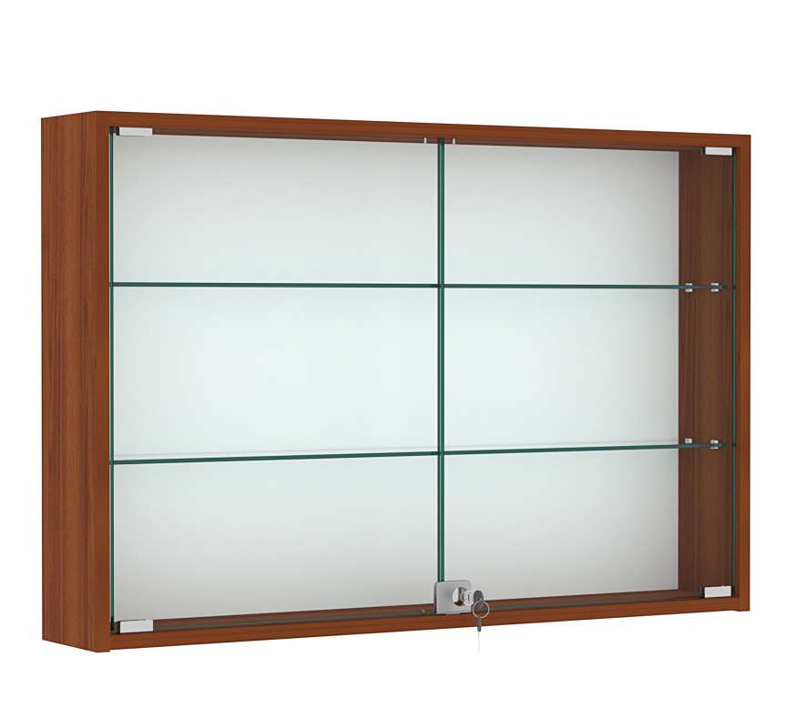 Витрина настенная №3-1А широкая со стеклянными полками Орех